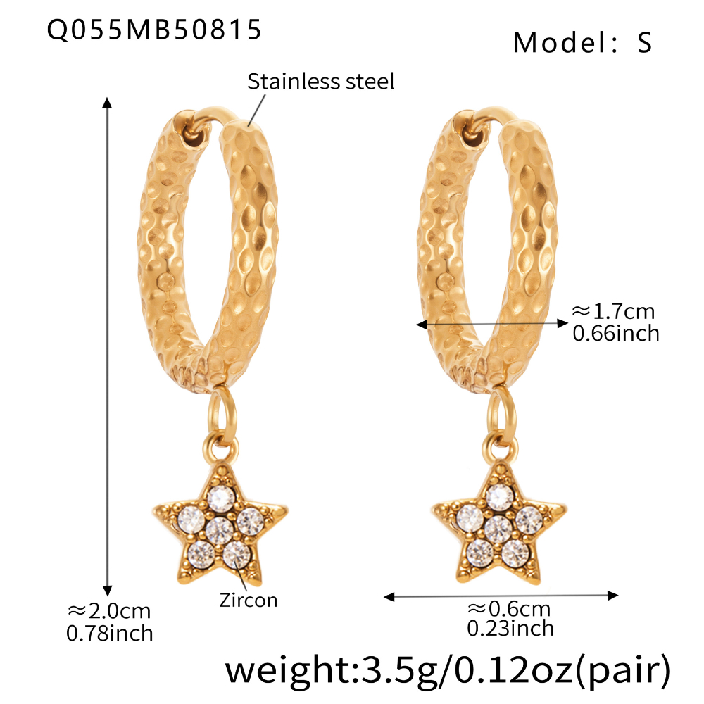 Q055- Golden Five-pointed Star Zircon Earrings -S
