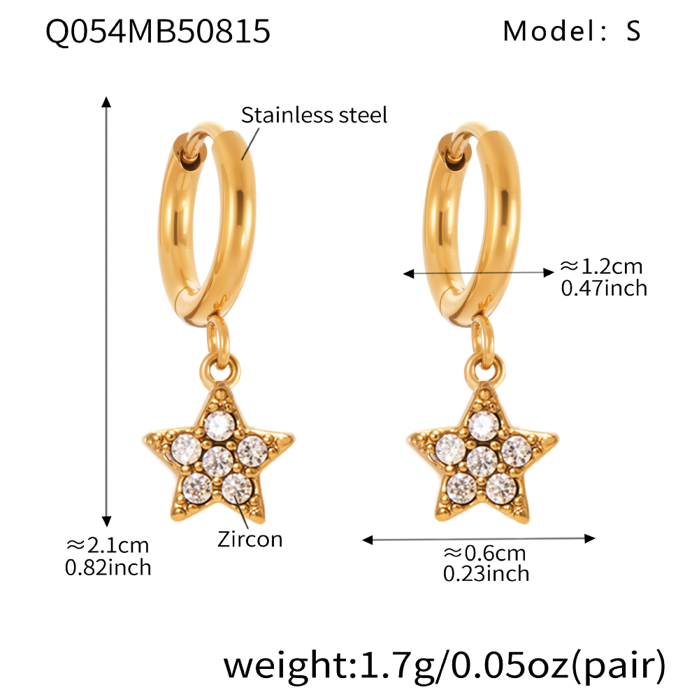 Q054- Golden Five-pointed Star Zircon Earrings -S