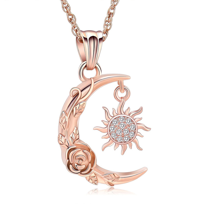 4:Rose gold moon and sun diamond pendant