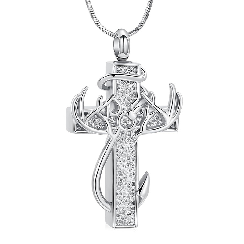 1:Silver antler cross pendant