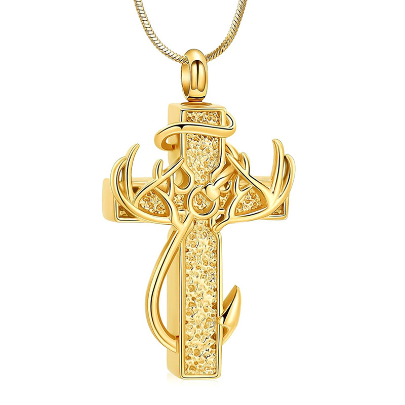 3:Gold antler cross pendant
