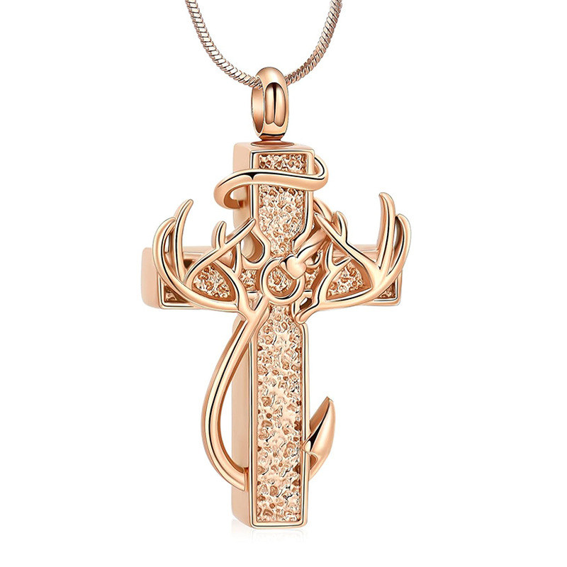 4:Rose gold antler cross pendant
