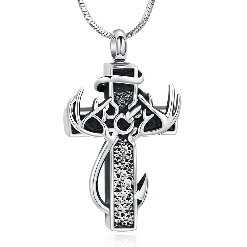 5:Silver black antler cross pendant