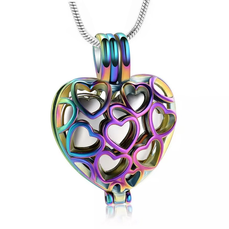 12:Colorful silver hollow heart-shaped pendant