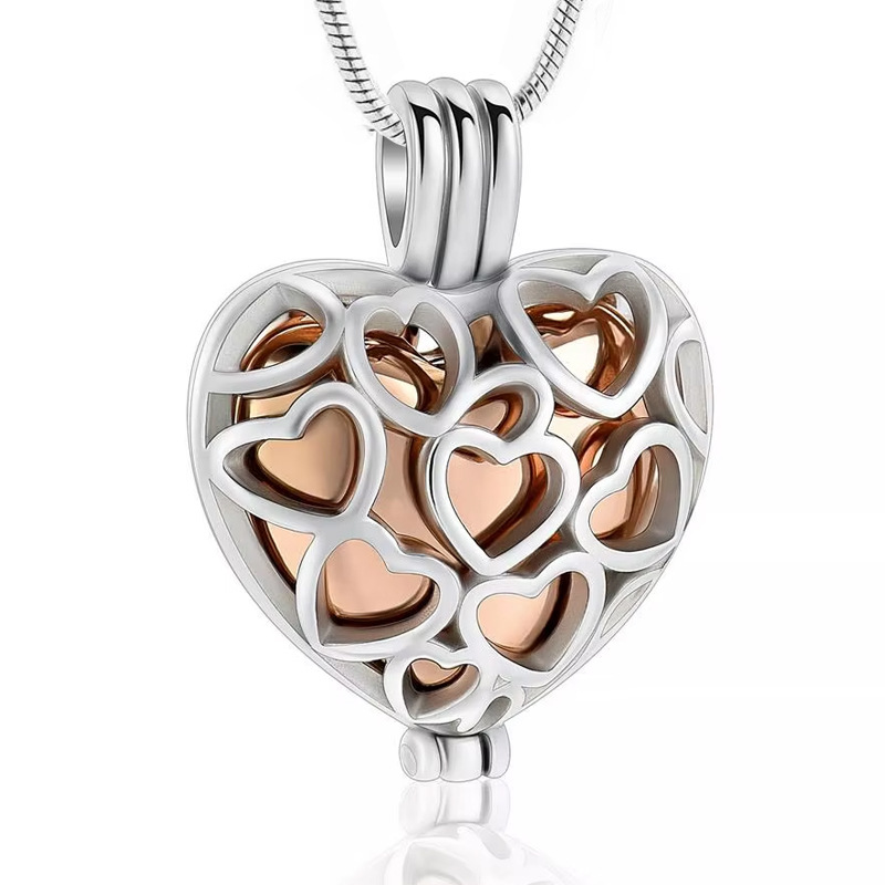 13:Silver rose gold hollow heart pendant