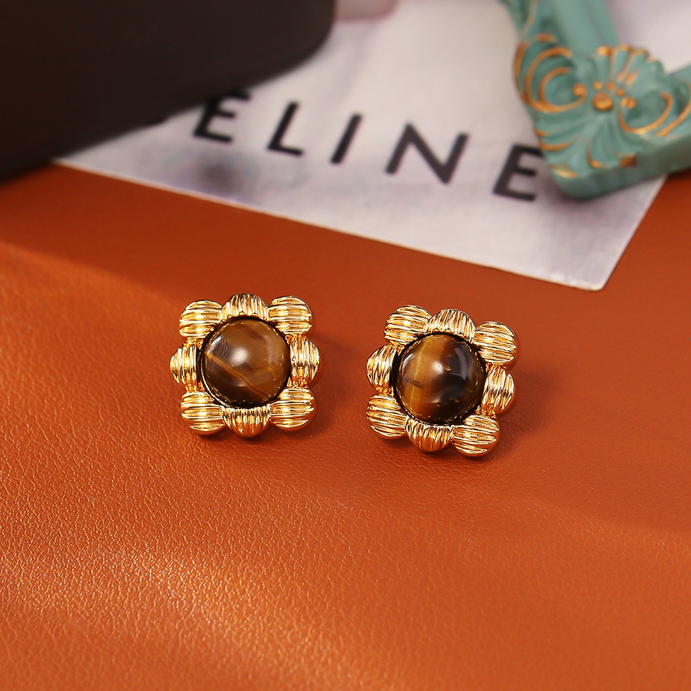 Golden tiger's eye ear studs