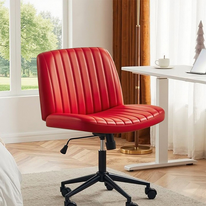 8 red leather- black stretched feet (wheels)