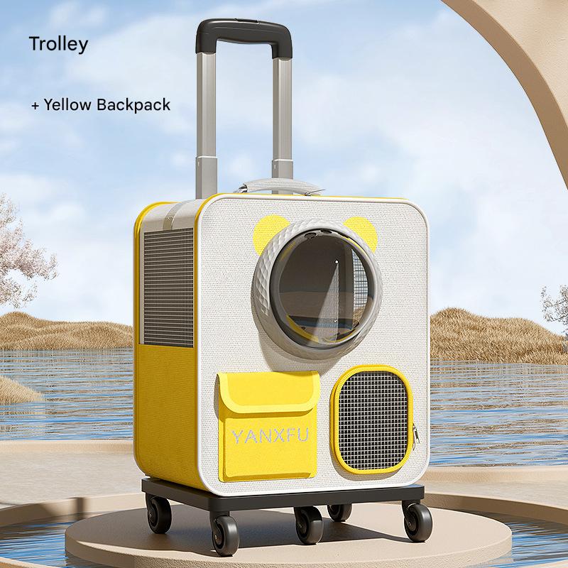 [with Retractable handle] breathable mesh backpack (cream yellow)