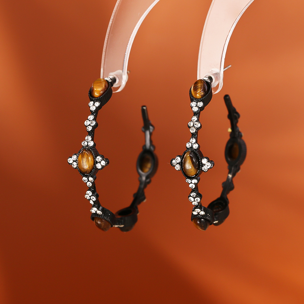 2:Tiger's eye stone large ear ring