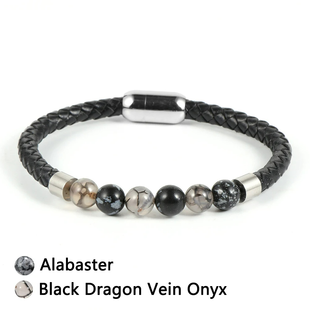 1:Alabaster dragon pattern agate leather bracelet