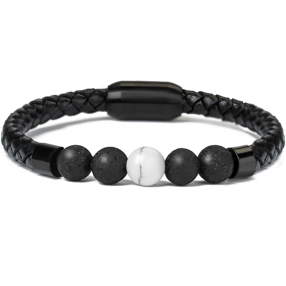 3:White turquoise black nubuck leather bracelet