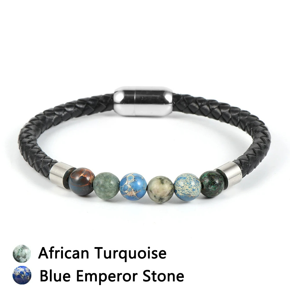 4:African pine blue emperor stone leather bracelet