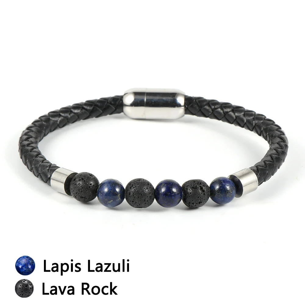 6:Volcanic stone lapis lazuli leather bracelet