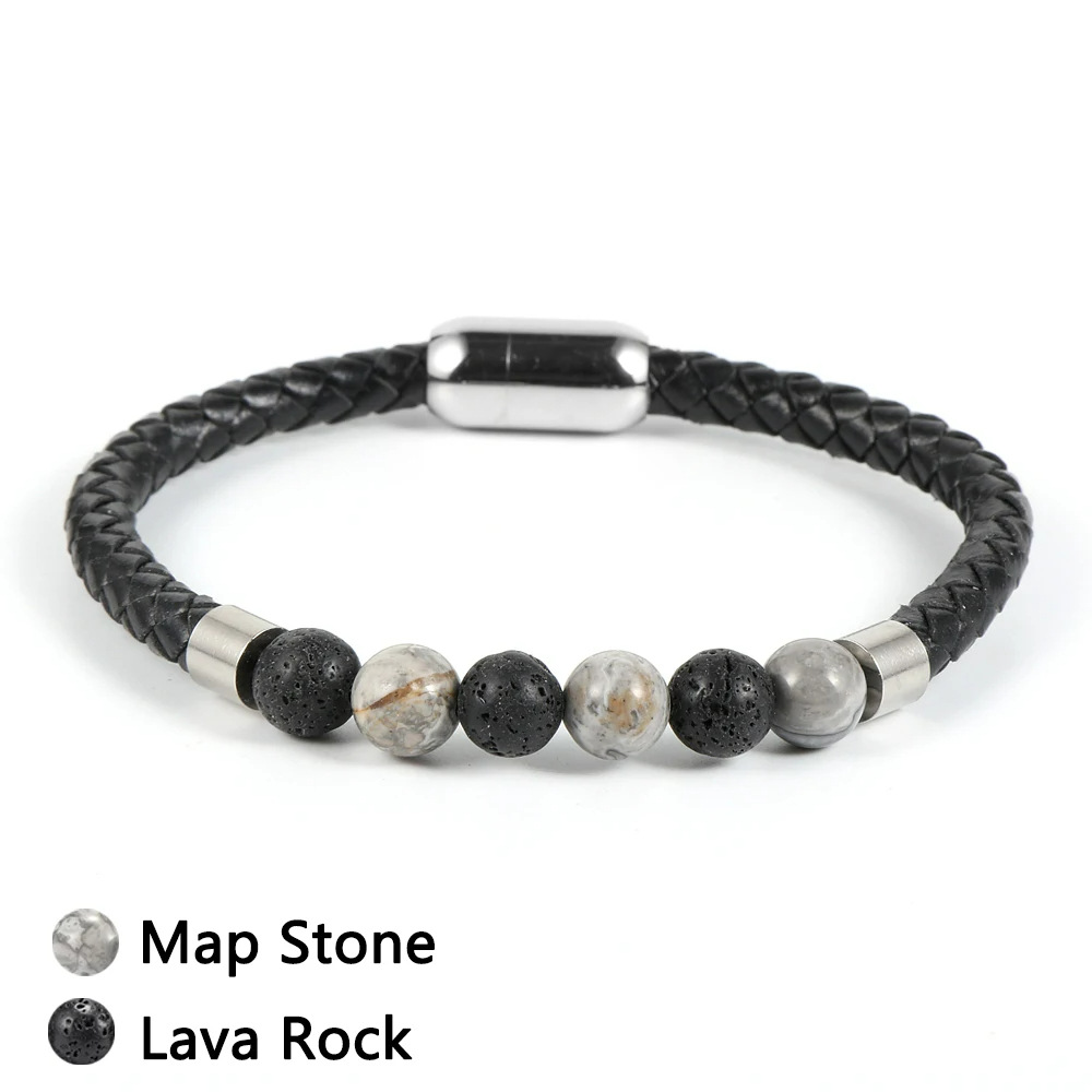 7:Map stone volcanic stone leather bracelet