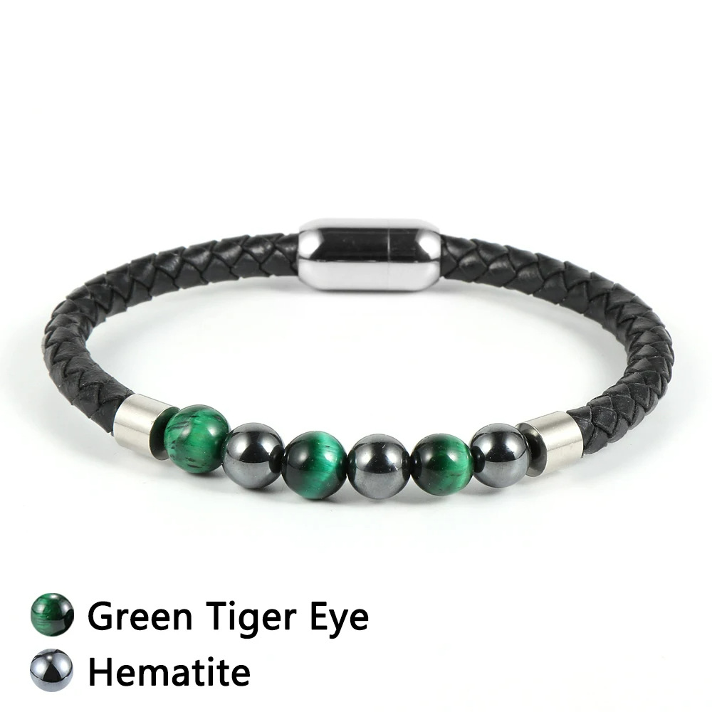 8:Green tiger eye magnet leather bracelet