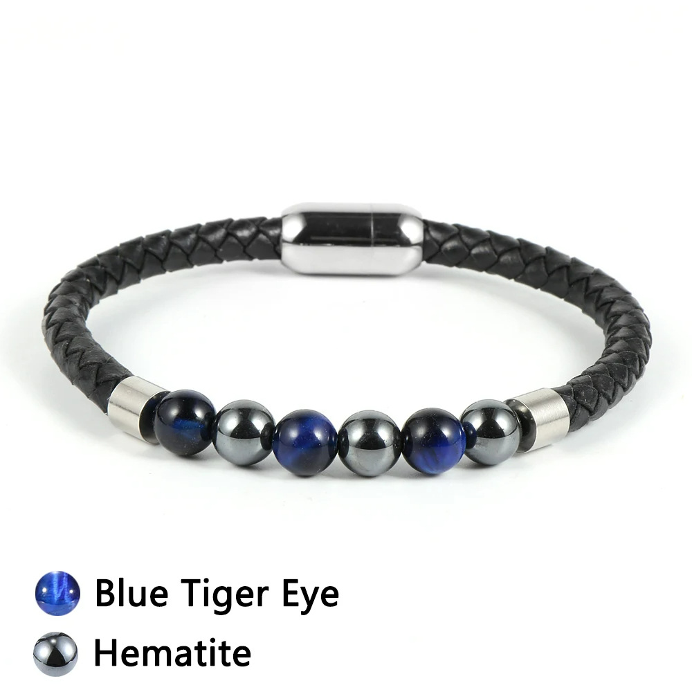 9:Blue tiger eye magnet leather bracelet