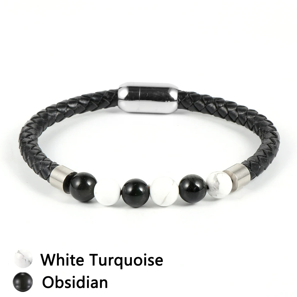 2 White turquoise obsidian leather bracelet