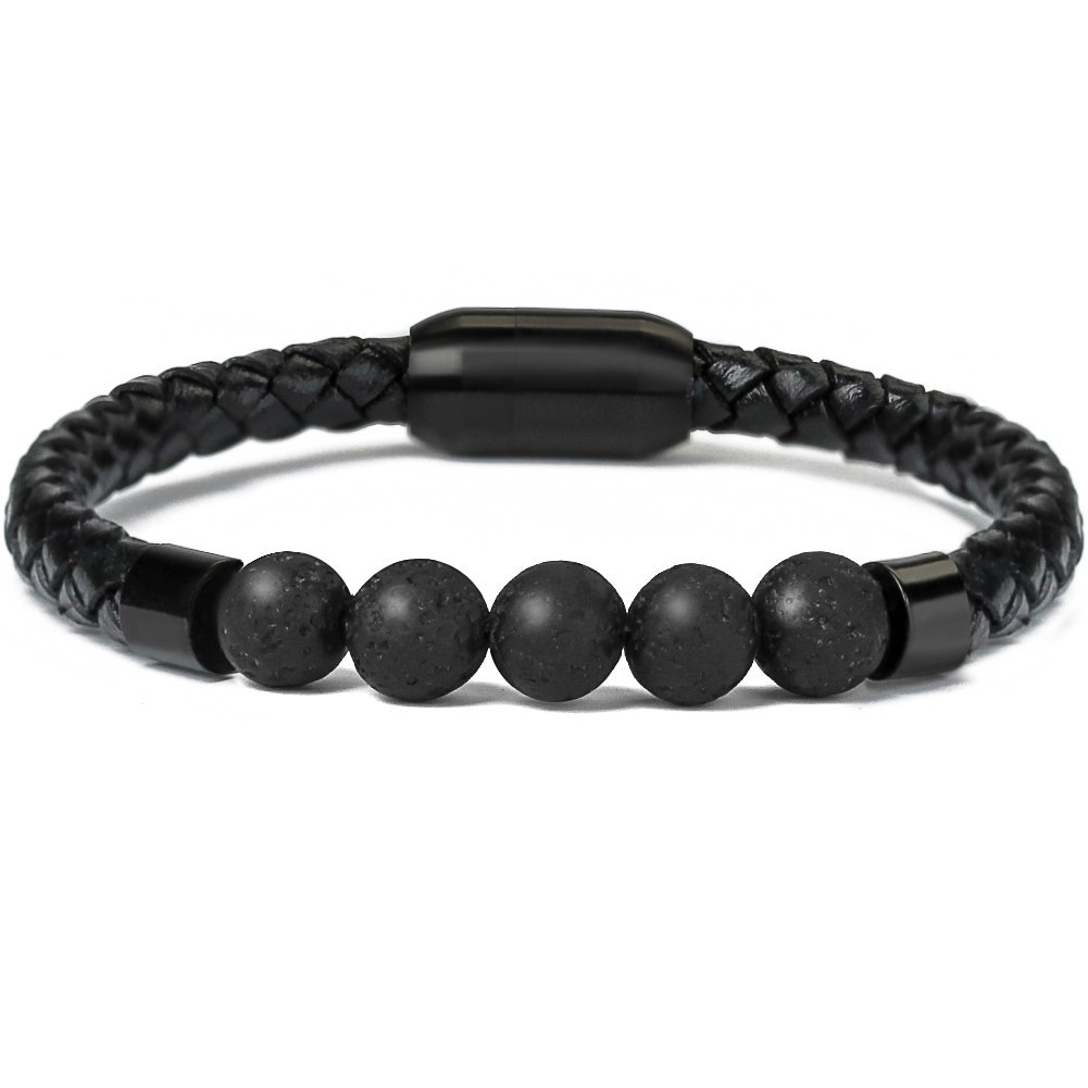 15 Black Abrazine Stone leather bracelet