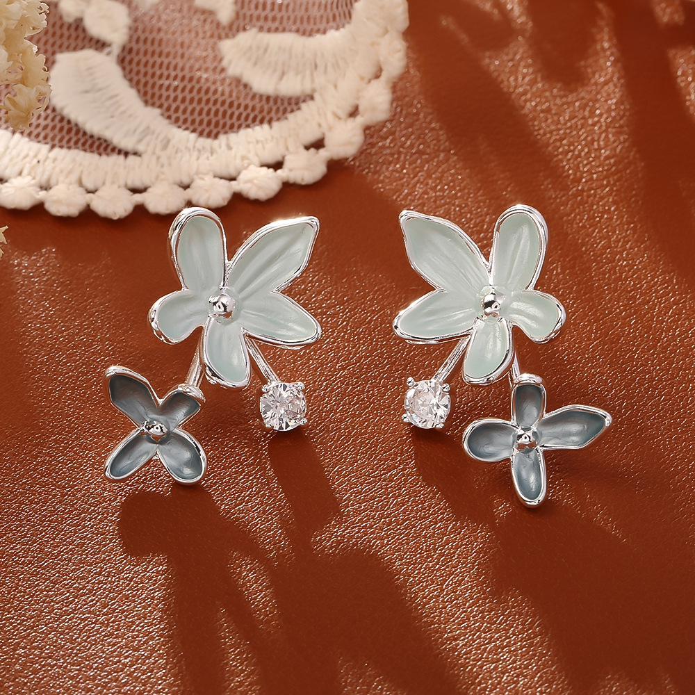 Silver, white and grey flower earrings