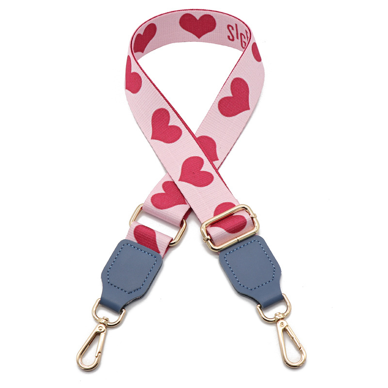 Pink Heart-Lake Blue Leather-Gold Hook