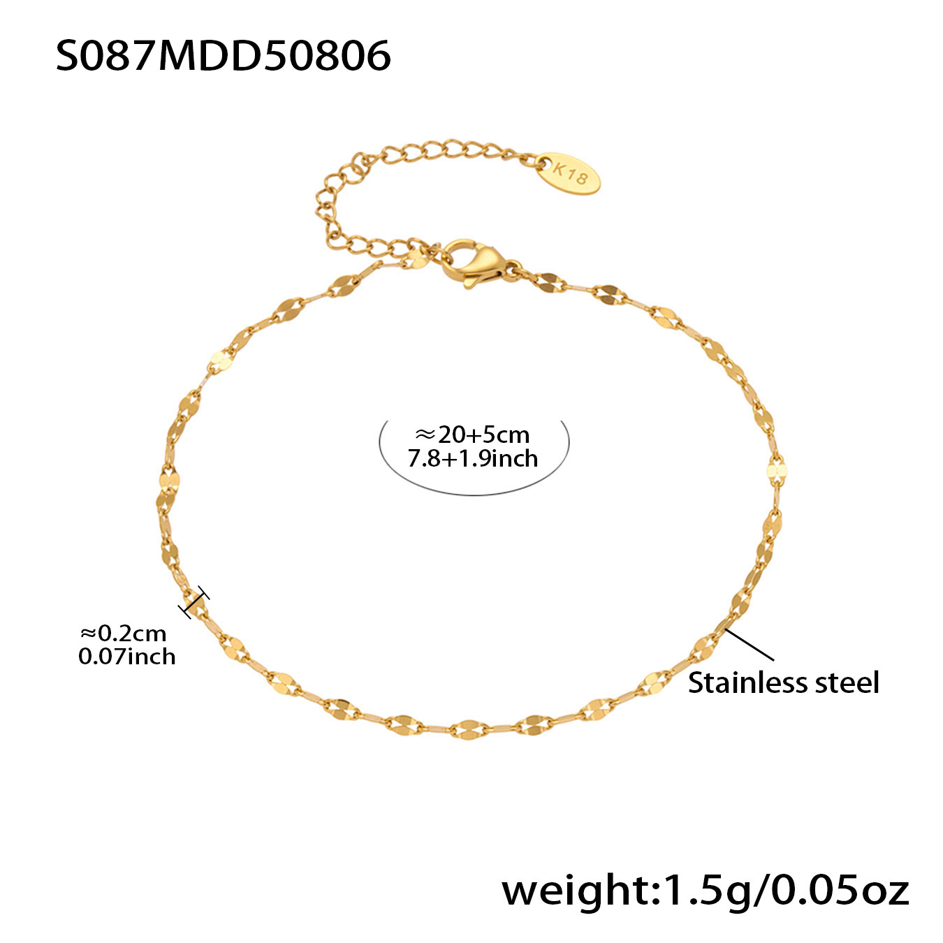 S087- Golden fish-mouth ankle chain 20+5cm