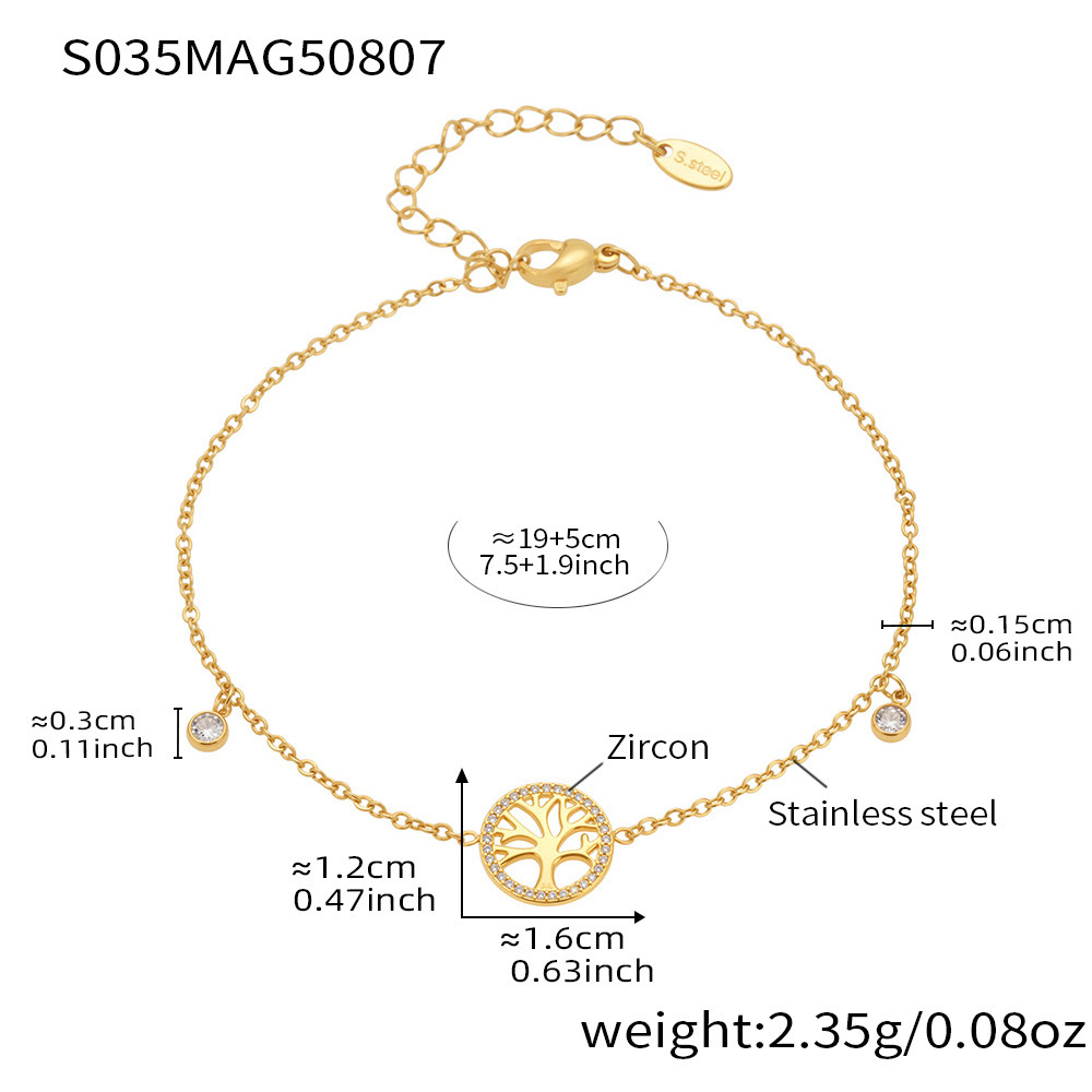 S035- Golden Life Tree Ankle Chain, 19+5cm