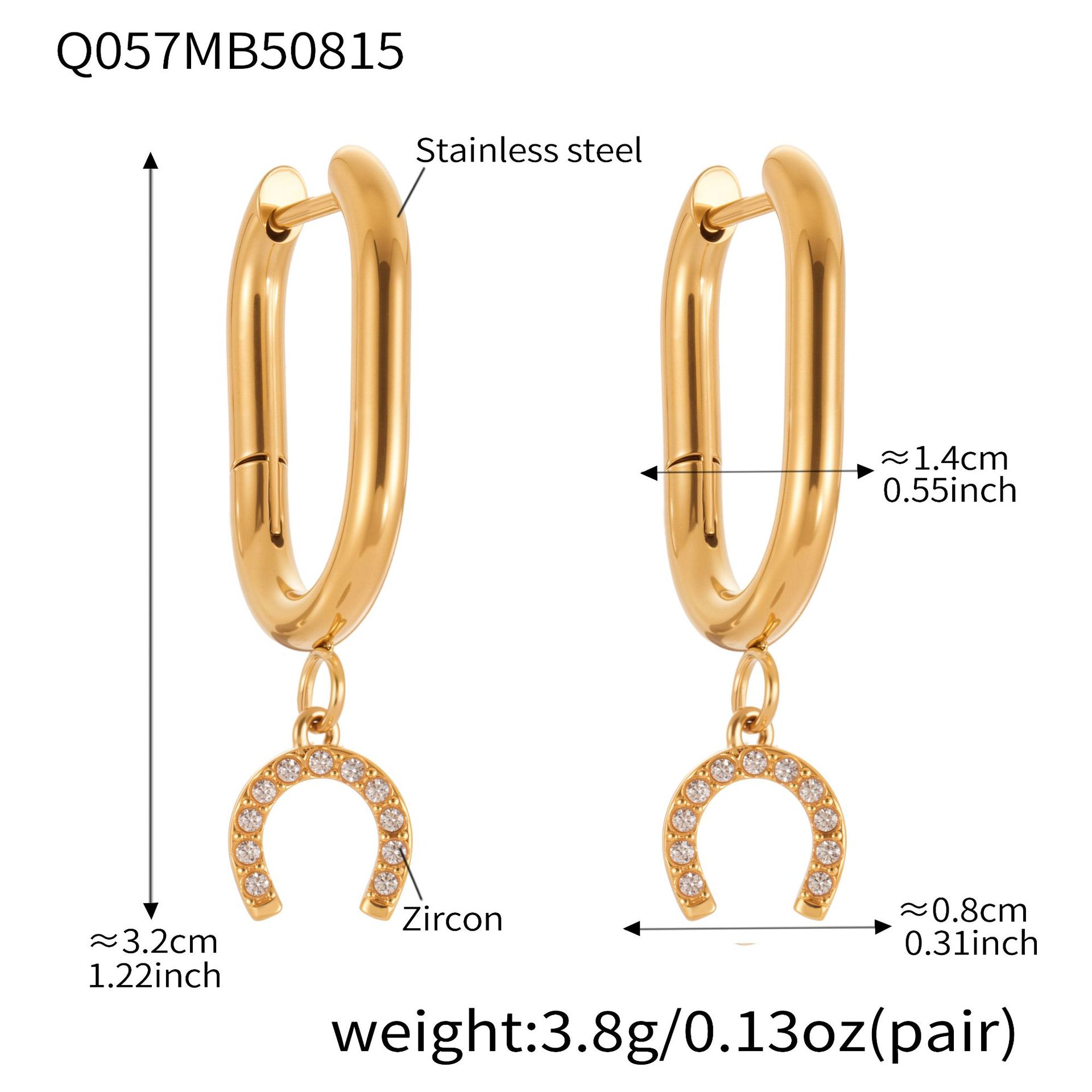 1:Q057- Golden Horseshoe-shaped zirconia U-shaped earrings