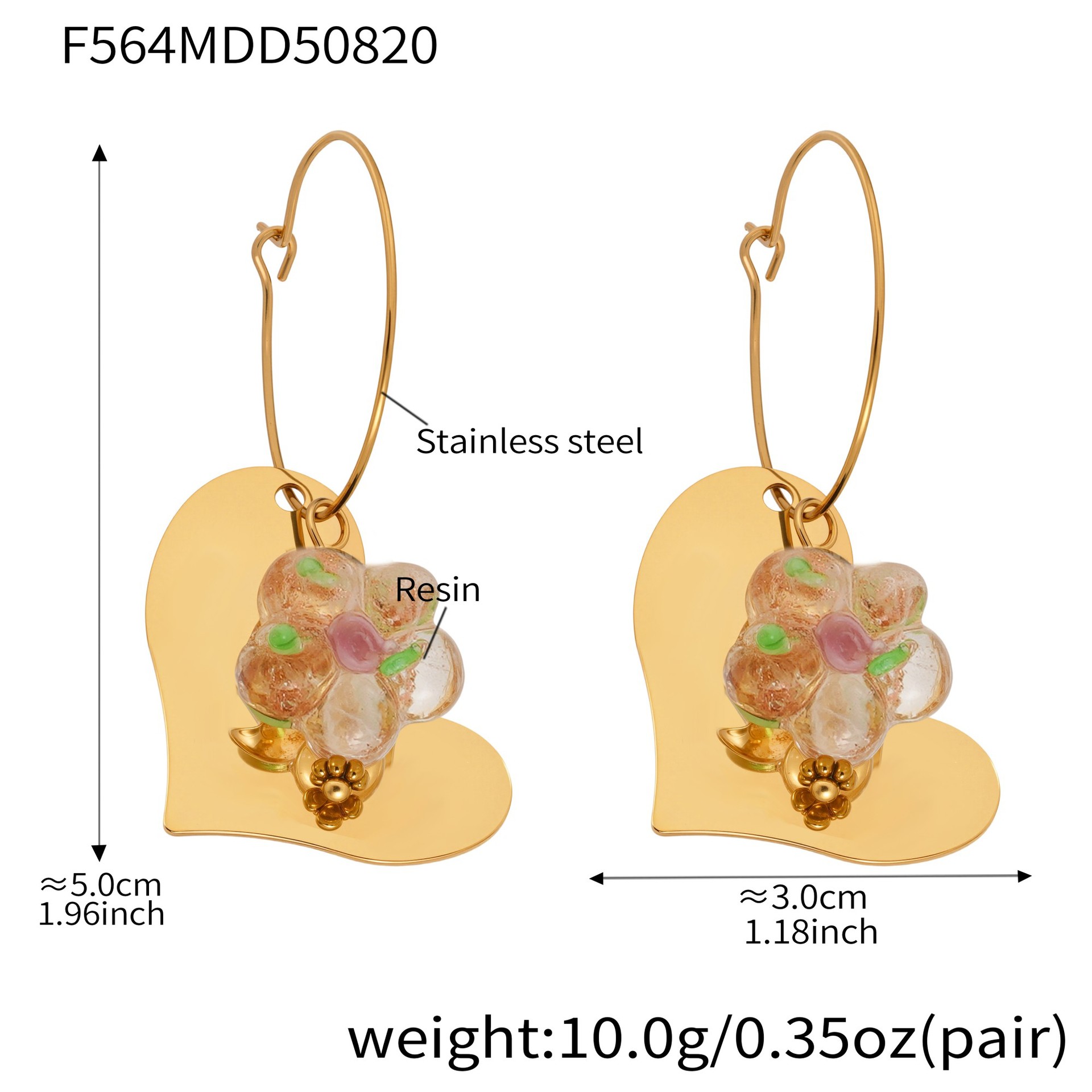 2:White resin heart-shaped earrings