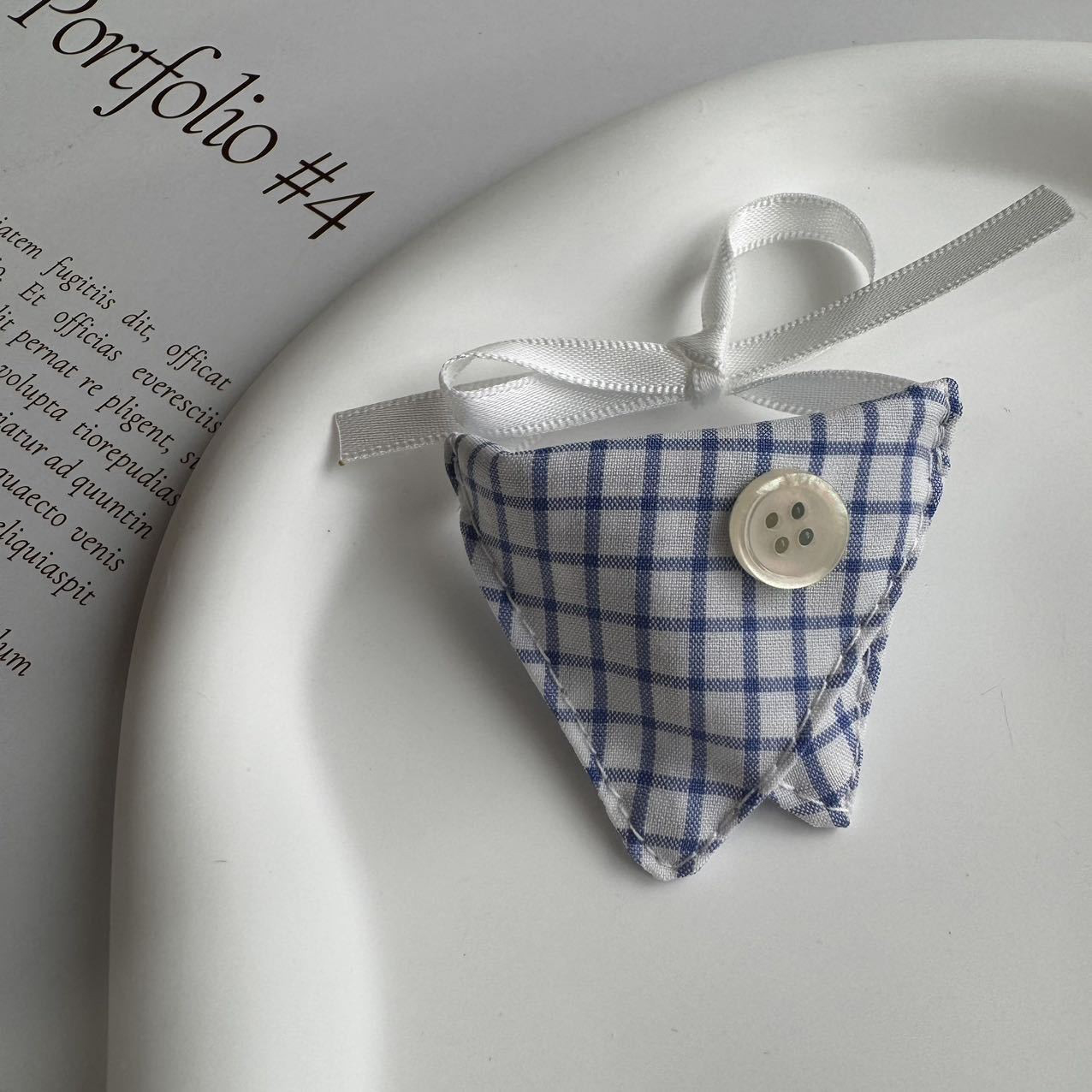 Blue Button Check Bib