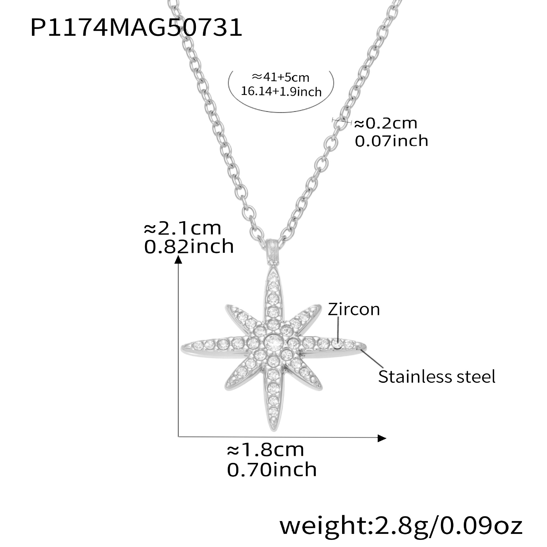 4:P1174- Steel octagonal necklace, 41 5cm