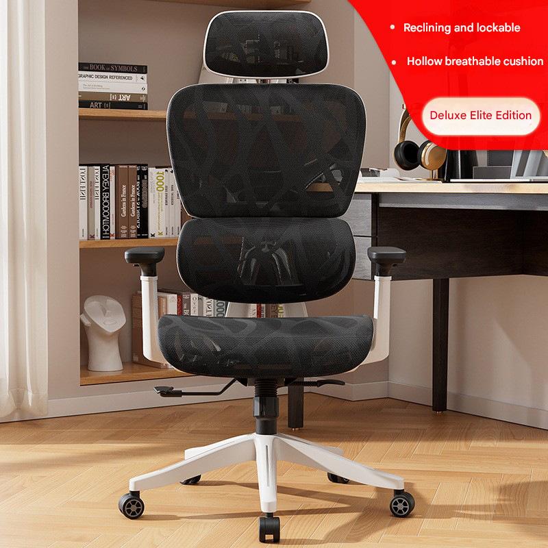 White frame, black mesh, reclining and lockable   3D armrest   hollow special mesh cushion - nylon feet