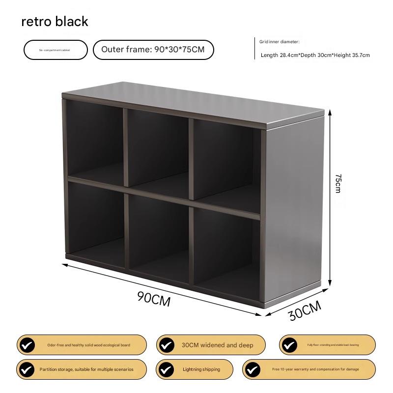 [six-compartment cabinet-thick solid wood ecological board] retro black 90*30*75cm