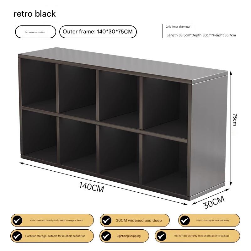 [eight-compartment cabinet-thick solid wood ecological board] retro black 140*30*75cm