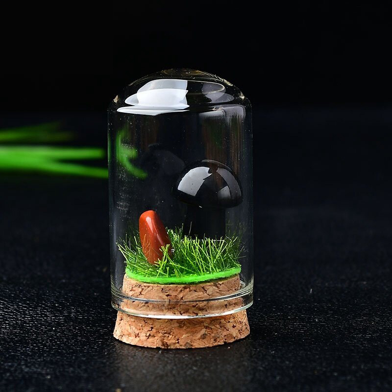 Obsidian mushroom with bottle