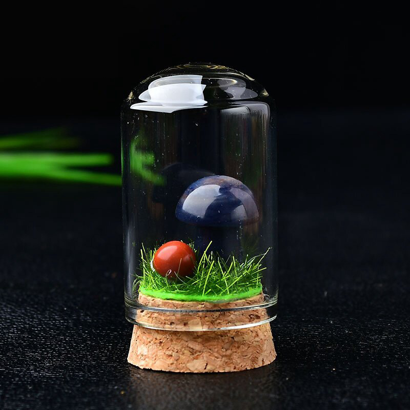 Blue stone mushroom with bottle