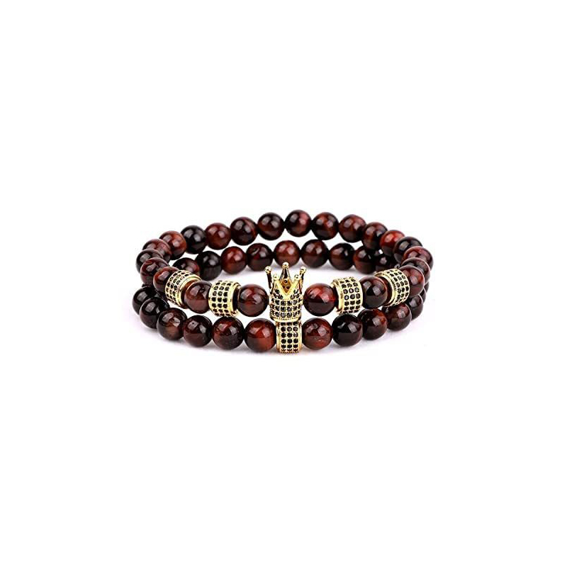 12 Red tiger eye crown bracelet set