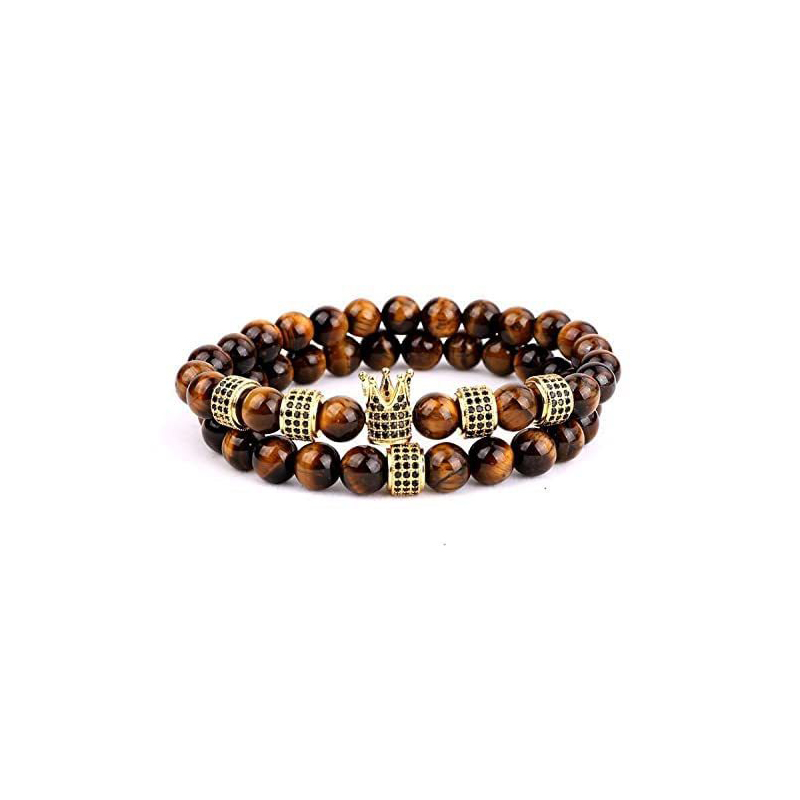 10:Yellow tiger eye gold crown bracelet set