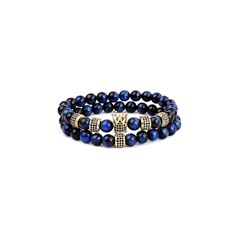 13:Blue tiger eye crown bracelet set