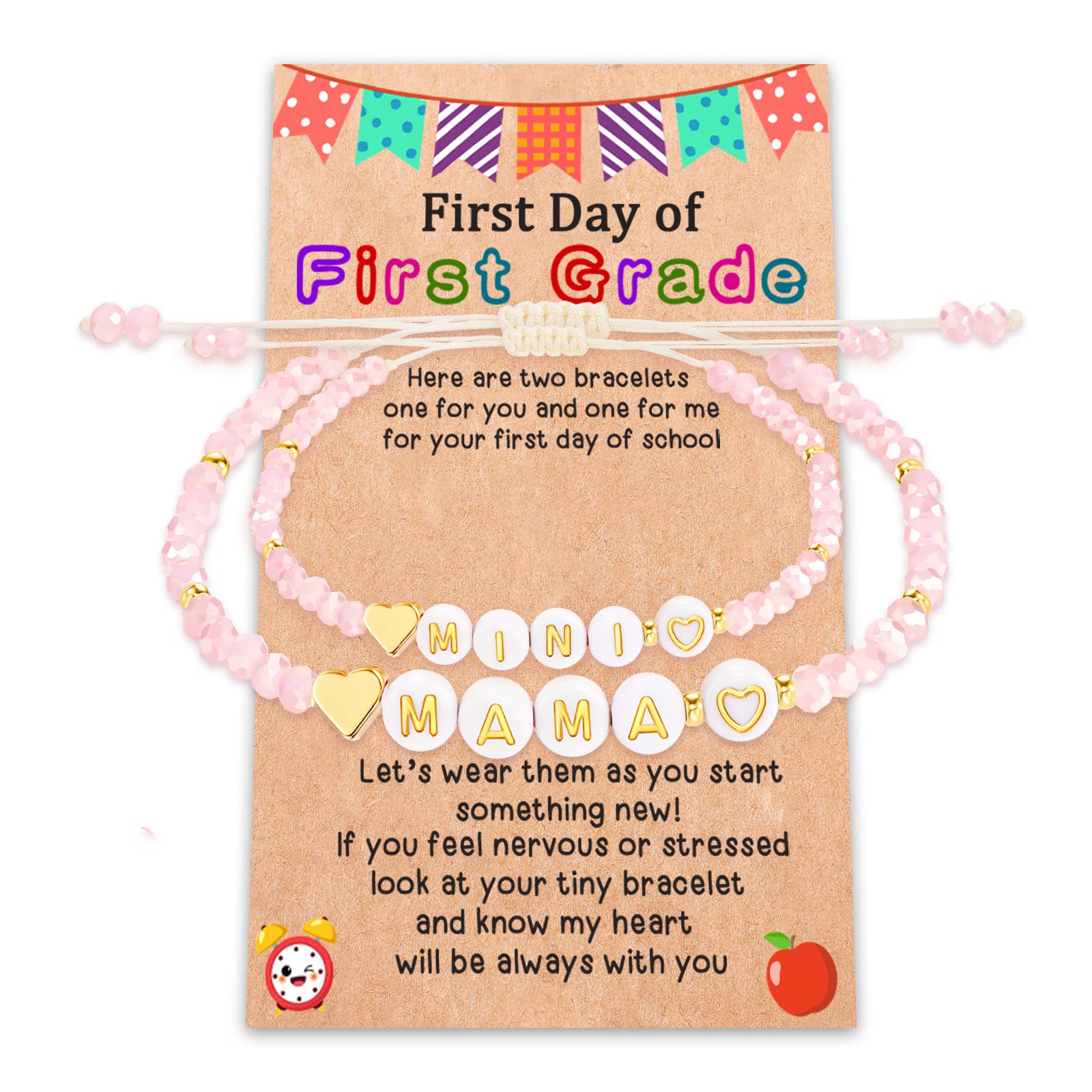 7:MAMA pink bead bracelet First Grade card