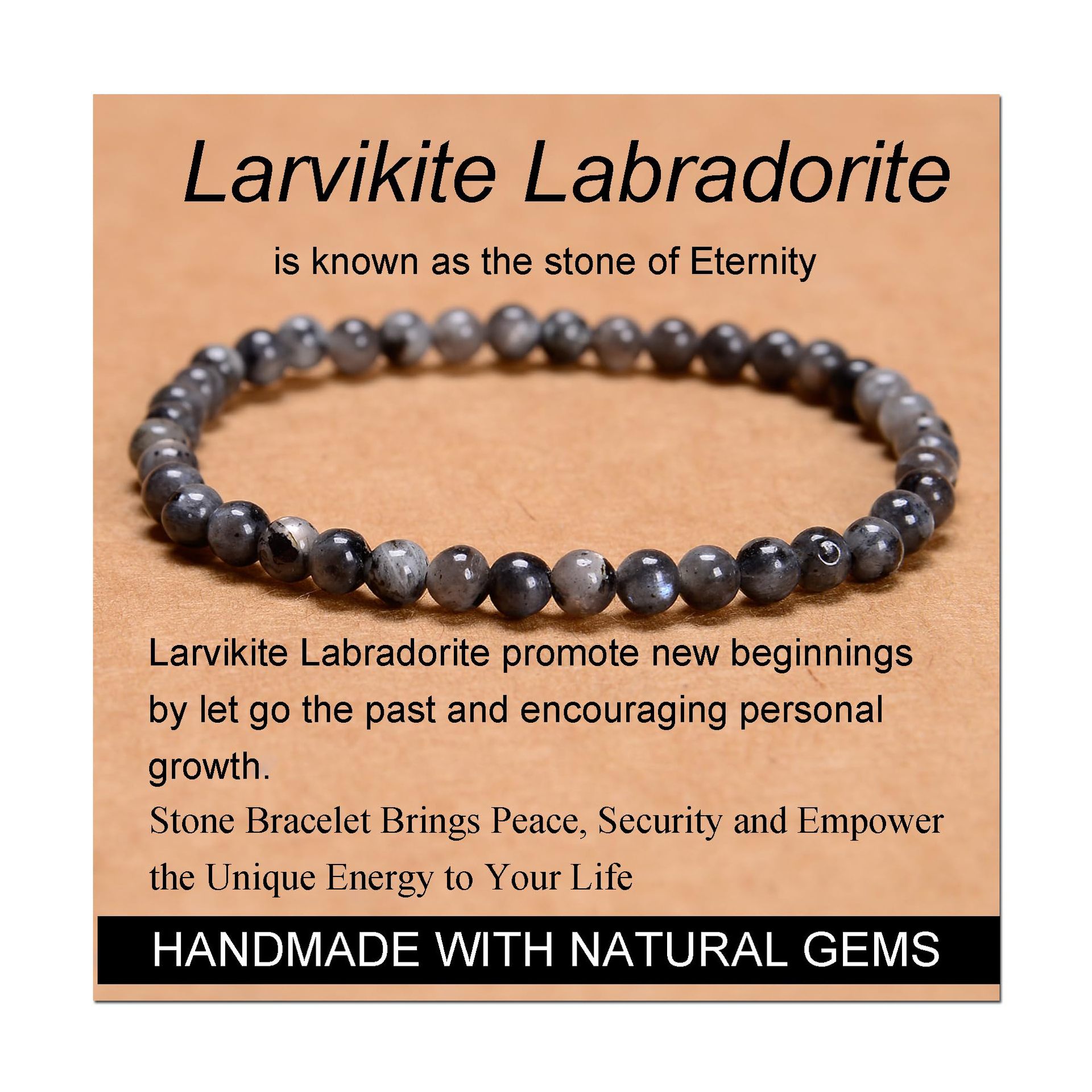 Black glitter stone bracelet 4mm