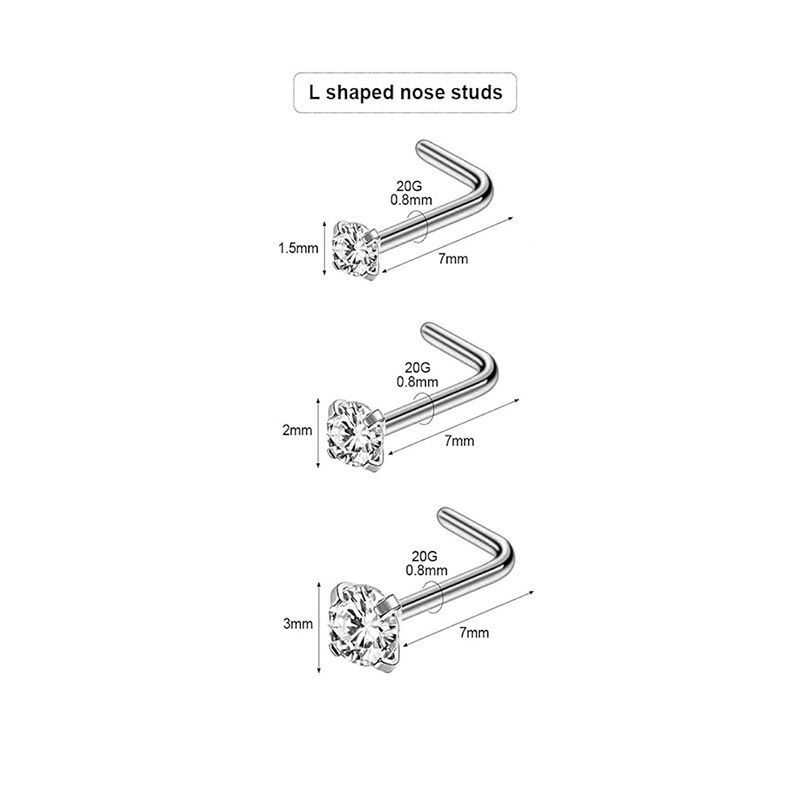 3:C L shaped nose stud 3 pieces set