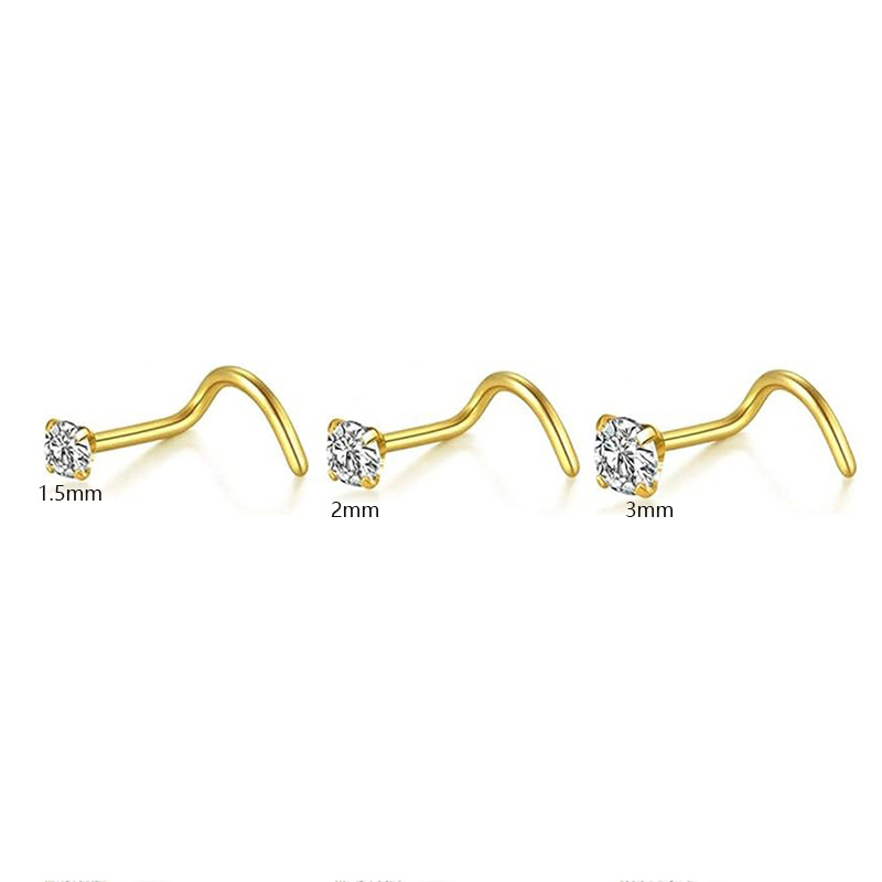5:E corkscrew nose studs 3 pieces set
