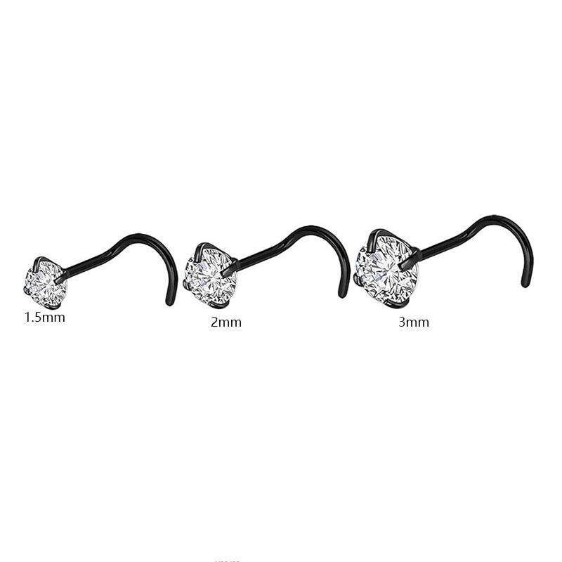 8:H corkscrew nose studs 3 pieces set