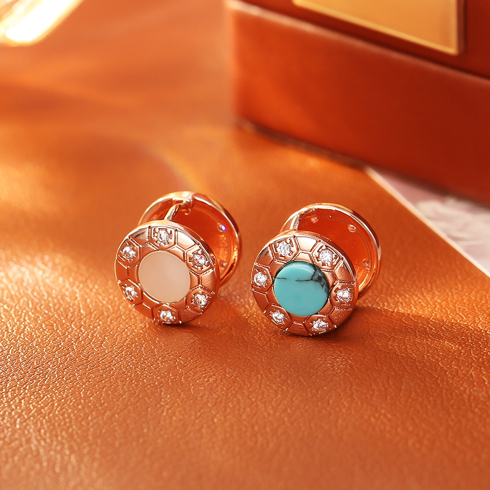 2:Blue turquoise shell double-sided earrings