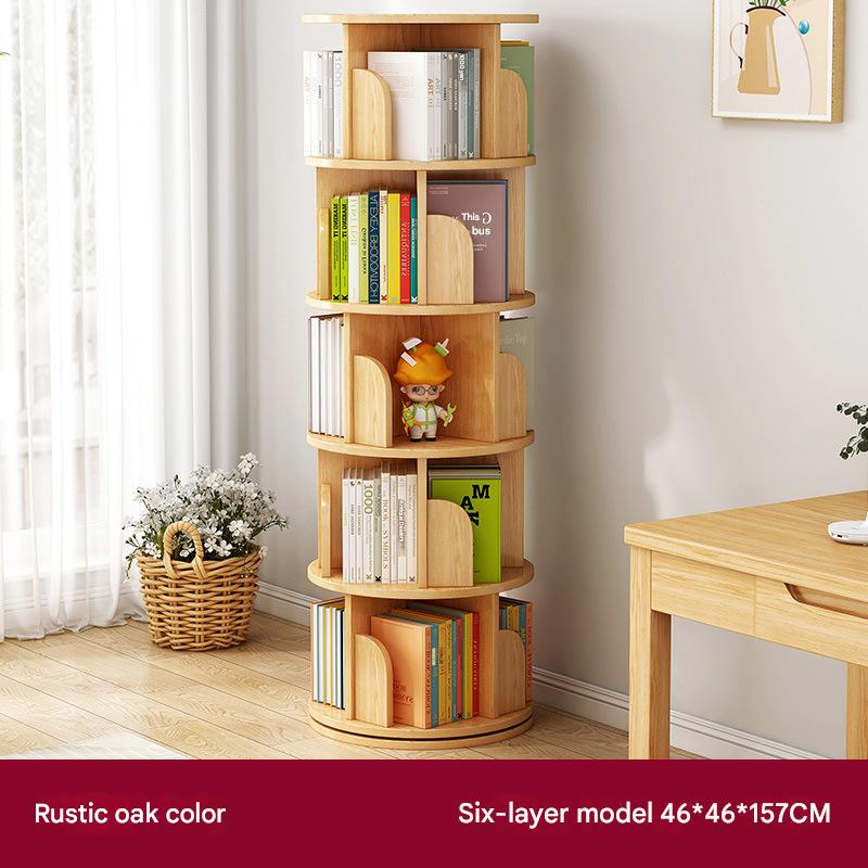 [Upgrade turntable 360 Rotating six layers] Pastoral oak color 46*46*157cm