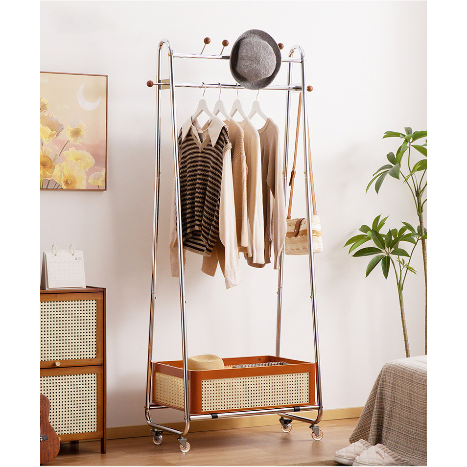 Solid wood mesh storage basket - Honey color -62 cm long