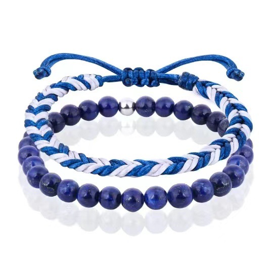 2 Lapis lazuli blue and white braided bracelet