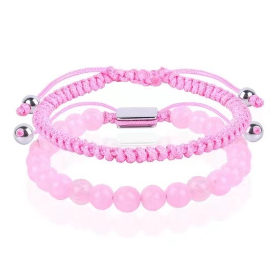 5 Rose quartz pink braided bracelet