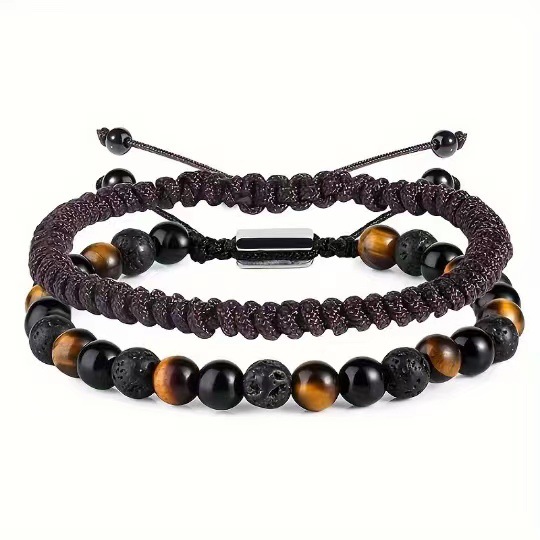 7 Tiger eye obsidian volcanic stone brown braided