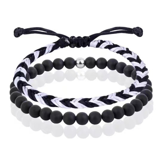 1:Black matte black and white braided bracelet